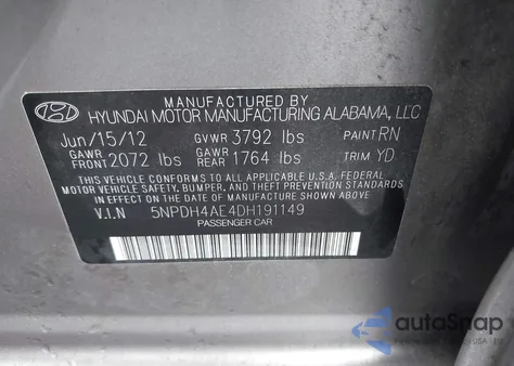 2013 Hyundai Elantra Gls из США, поврежденный, VIN 5NPDH4AE4DH191149